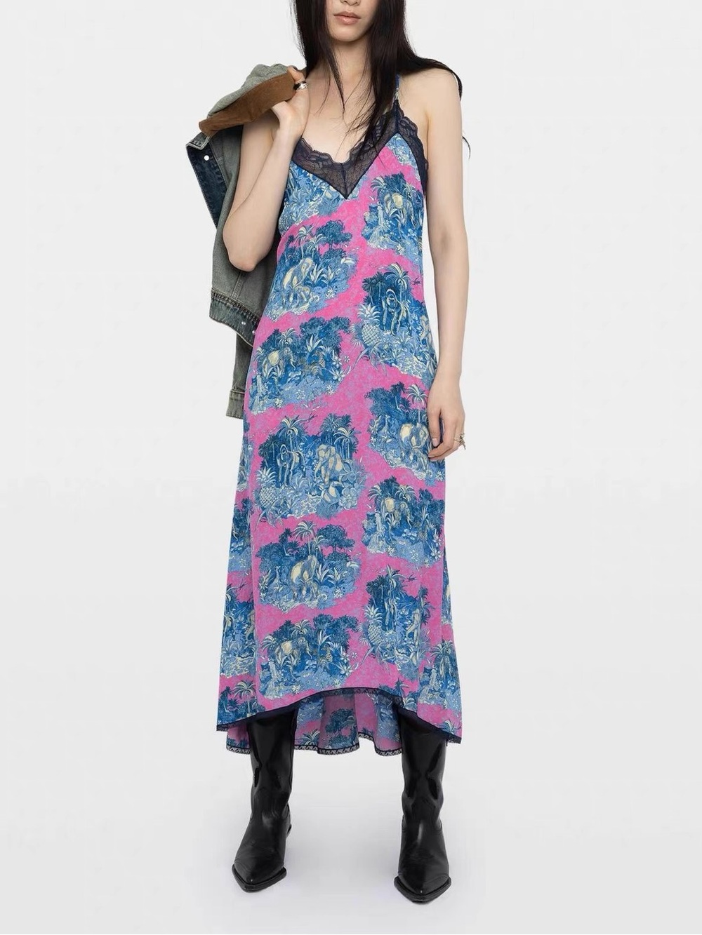 Zadig & Voltaire Risty Wild Jungle Print Crepe Slipdress,XS S M L